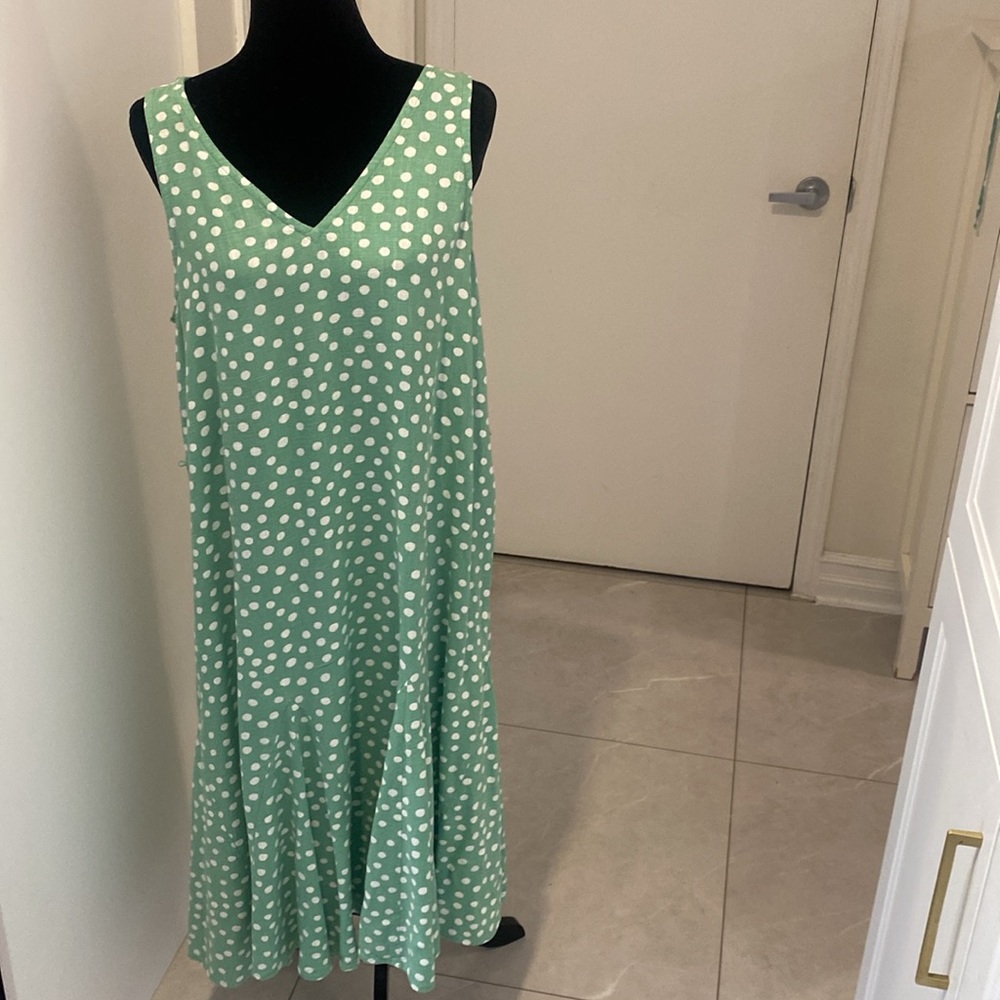 LOFT petites Green Polka Dot Sleeveless Maxi Dress Rayon/Linen Dress Size Large - Picture 4 of 17